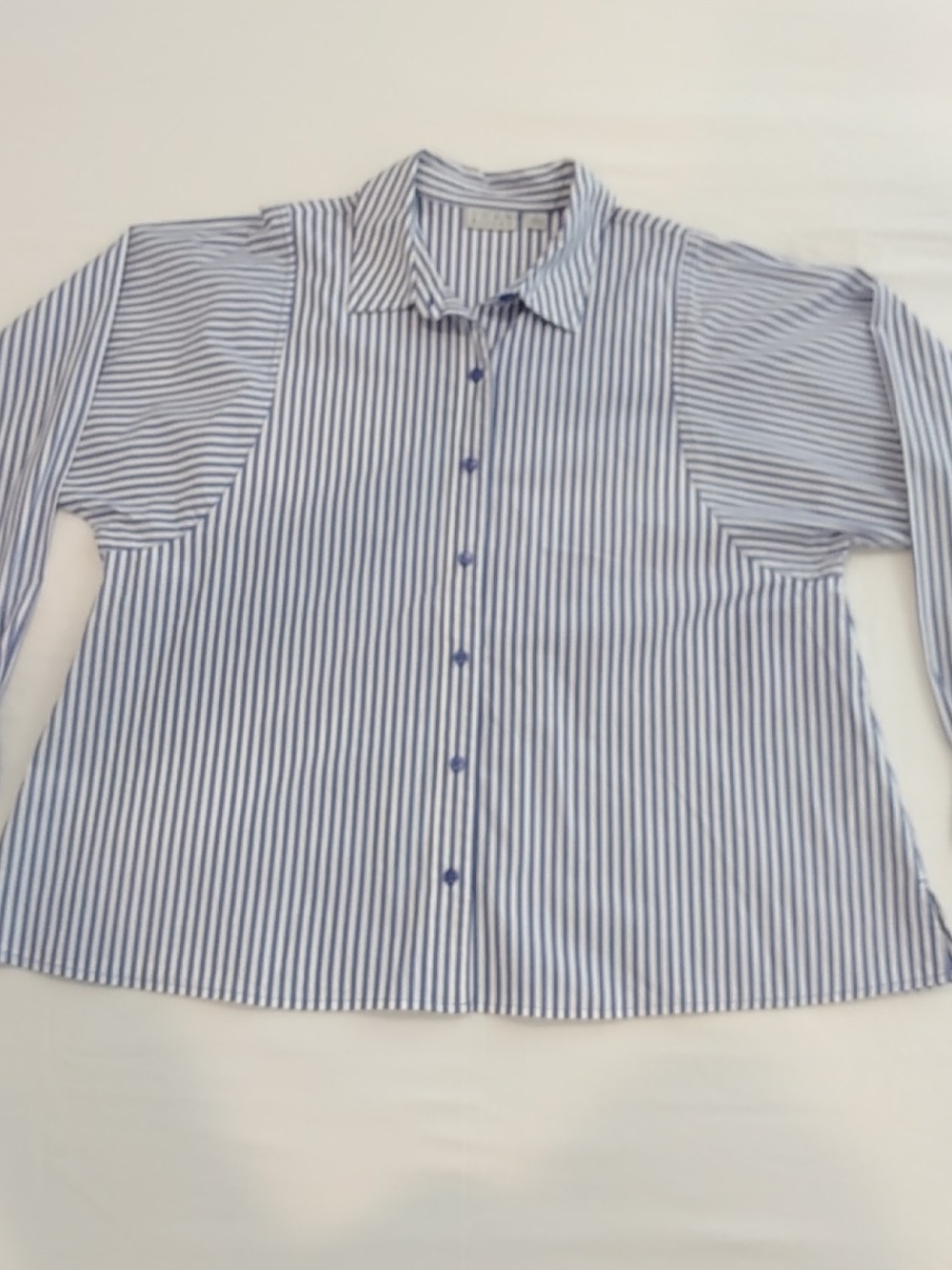 Joan Rivers Classic Blue-White Striped Women's Shirt Beach Cottagecore Nautical